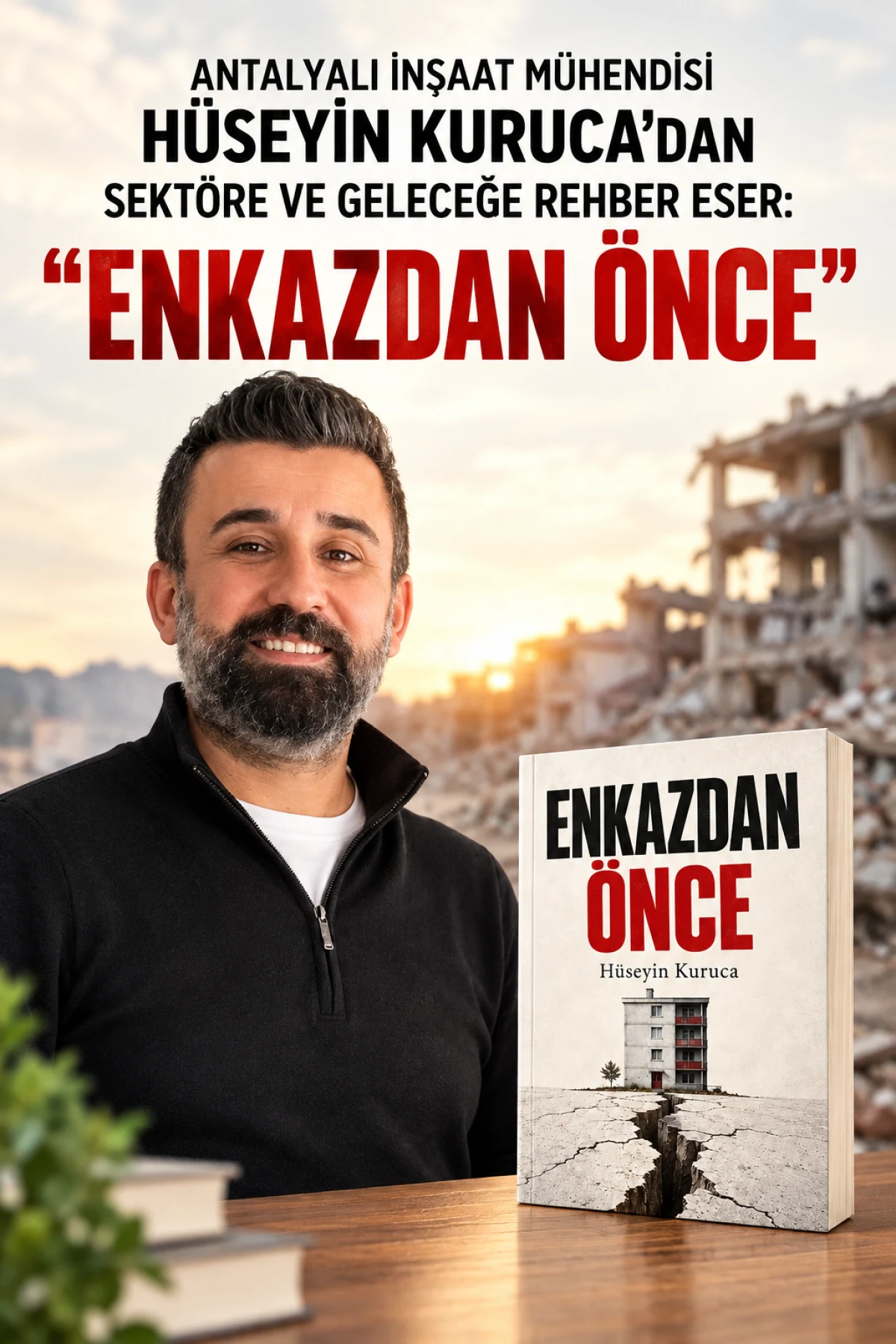 ANTALYALI İNŞAAT M&Uuml;HENDİSİ H&Uuml;SEYİN KURUCA&rsquo;DAN SEKT&Ouml;RE VE GELECEĞE REHBER ESER: &ldquo;ENKAZDAN &Ouml;NCE&rdquo;