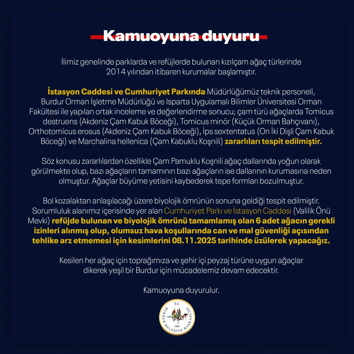 BURDUR KAMUOYUNA DUYURU